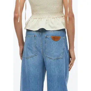 Mid-Rise Side Stitch Loose & Relaxed Jeans for Women COMMA image-3