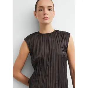 Women’s Pleated Sleeveless Blouse with High Round Neck COMMA image-3