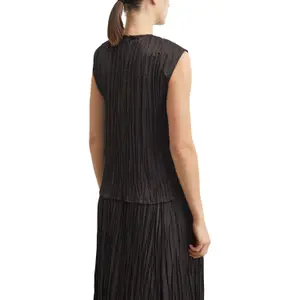 Women’s Pleated Sleeveless Blouse with High Round Neck COMMA image-5
