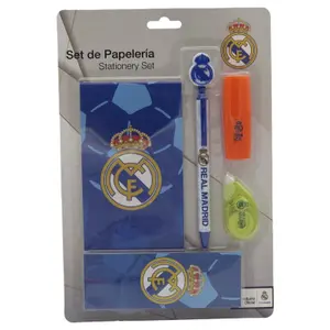 Bloc-notes avec marque-page, stylo avec gomme, surligneur et correcteur Real Madrid