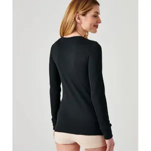 T-shirt manches longues thermolactyl col rond dégagé, côtes molletonnées femme Damart image-1