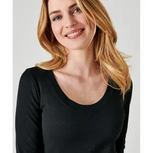 T-shirt manches longues thermolactyl col rond dégagé, côtes molletonnées femme Damart image-3