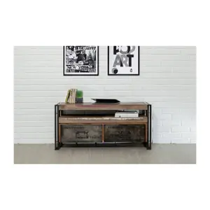 1-shelf, 2-drawer reclaimed teak tv stand Delorm Loft image-0