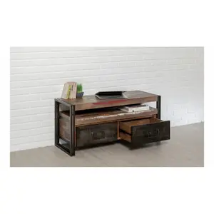 1-shelf, 2-drawer reclaimed teak tv stand Delorm Loft image-2