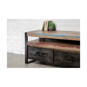 1-shelf, 2-drawer reclaimed teak tv stand Delorm Loft image-4