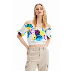 Kort, blomstret T-shirt med rynker til kvinder Desigual M. Christian Lacroix image-2