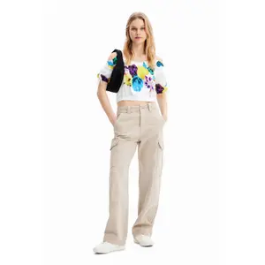 Kort, blomstret T-shirt med rynker til kvinder Desigual M. Christian Lacroix image-1