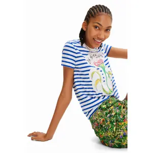 T-shirt med blommiga ränder för kvinnor Desigual image-3