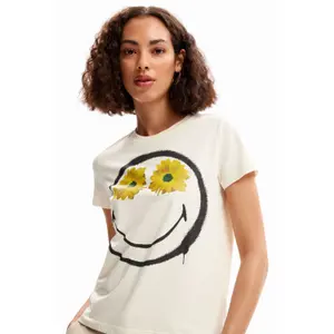 T-shirt til kvinder Desigual Smiley fleurs image-3
