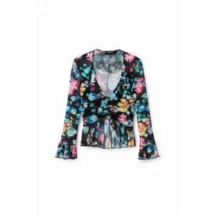 Blomstret T-shirt med flæser til kvinder Desigual image-0