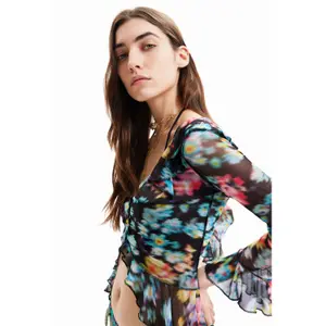 Blomstret T-shirt med flæser til kvinder Desigual image-4