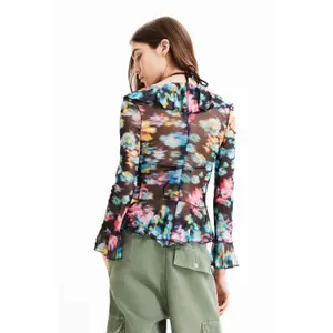 Blomstret T-shirt med flæser til kvinder Desigual image-3