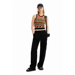 Strikket tank top med frynser til kvinder Desigual image-1