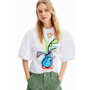 T-shirt de manga de volume de popa feminina Desigual image-3