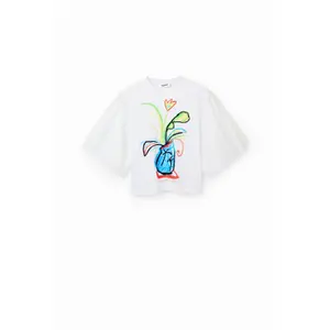 T-shirt de manga de volume de popa feminina Desigual image-0