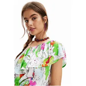 Vestido corto asimétrico tropical de mujer Desigual image-4