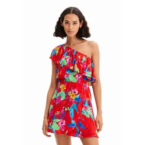 Vestido corto asimétrico tropical de mujer Desigual image-1