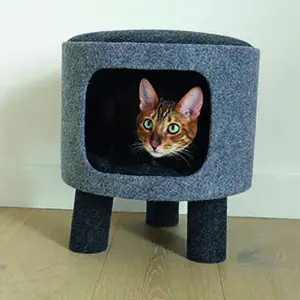 Pouf Difac Charcoal Felt Cat Stool image-1