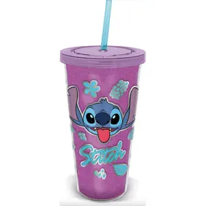 Gobelet viola glitter con cannuccia Disney Lilo & Stitch image-0