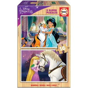 Puzzle 2 x 16 pièces en bois Disney Princess image-0
