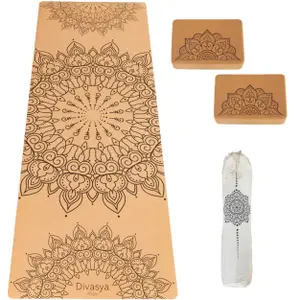 Tapis de yoga en liège avec set Divasya-Yoga 001