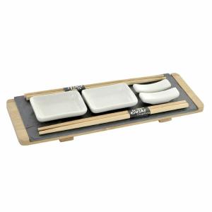 Sushi-Set aus Holz mit Schieferplatte DKD Home Decor 30x10x3,5 cm image-0
