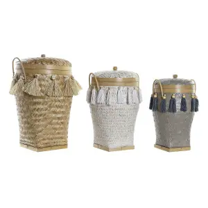 Bamboo Aufbewahrungskorb mit Boho-Fransen DKD Home Decor 39x39x55 cm (x3) image-0
