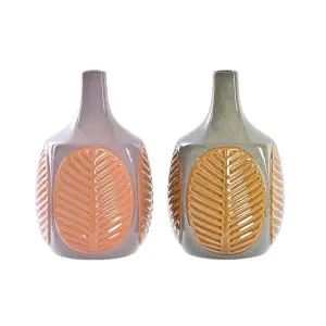 Βάζο από γκρίζο πηλό σε σχήμα φύλλου φυτού DKD Home Decor 17x17x26 cm (x2) image-0