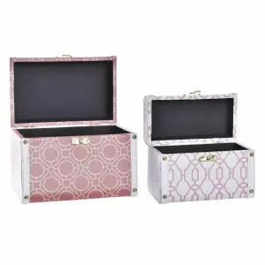 Κουτί αποθήκευσης από ξύλο και ύφασμα DKD Home Decor 24x18x19 cm (x2) image-1