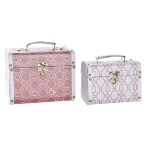 Κουτί αποθήκευσης από ξύλο και ύφασμα DKD Home Decor 24x18x19 cm (x2) image-0