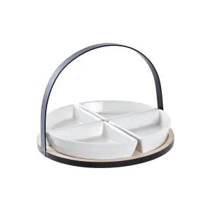 Σετ πιάτων μέταλλο μπαμπού γκρέιτς λοφτ DKD Home Decor 21,5 x 21,5 x 14 cm image-1