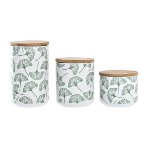 Bambu-burk i stengods DKD Home Decor 10x10x17 cm (x3)