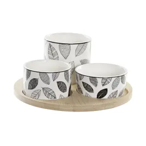 Juego de mesa de bambú y cerámica estilo cottage DKD Home Decor 8 cm 20 x 20 x 8 cm image-0