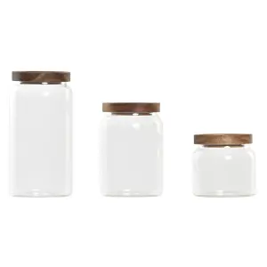 Tarro de vidrio borosilicado DKD Home Decor Acacia 400 ml (x3) image-0