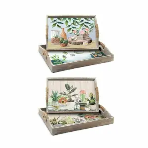 Jeux de plateaux cottage en bois MDF DKD Home Decor 40x30x6 cm (x2) image-0