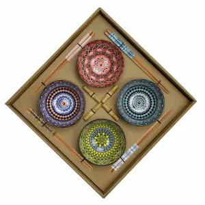 Set di sushi DKD Home Decor Multicouleur Bambou Grès Mandala Oriental 34x34x6,5 cm image-1