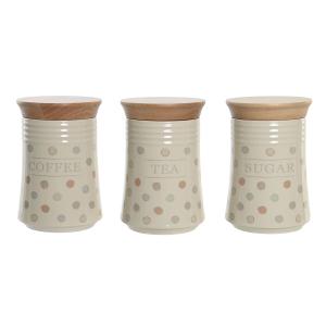 Bamboo stoneware jar DKD Home Decor (x3)