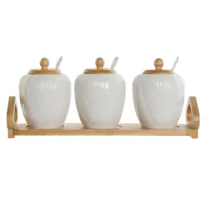 Bambusukkerkrukke porcelæn DKD Home Decor 31x9x7 cm (x4) image-0