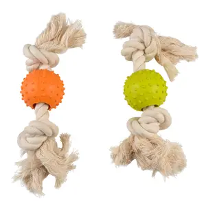 Jouet pour chien Duvoplus balle en caoutchouc avec conton Bambou/Riz image-0