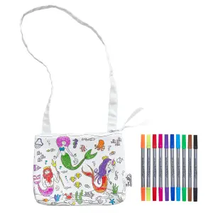 Mermaid print shoulder bag for girls to color. Eat Sleep Doodle image-0
