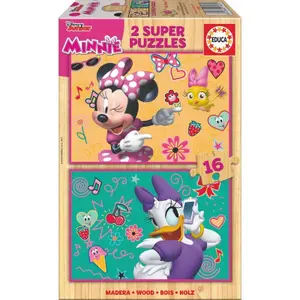 Puzzle de 16 pièces en bois Educa Borras Disney Minnie and The Happy Helpers wooden (x2) image-0