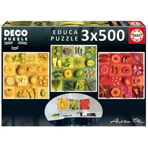 Puzzle 3 x 500 pieces triple fruit flowers Educa image-0