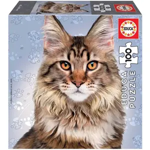 100 pieces puzzle in a cube Educa Gato Maine Coon image-0