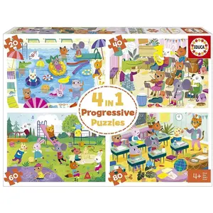 4 in 1 progressive puzzle at school Educa image-0