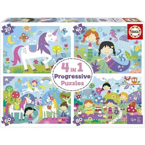4 in 1 progressive puzzle fantasy world Educa image-0