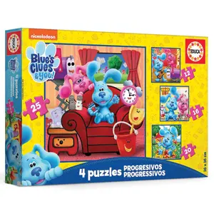4 in 1 puzzle with 12 to 25 progressively sized pieces Educa Las Pistas de Blue image-0