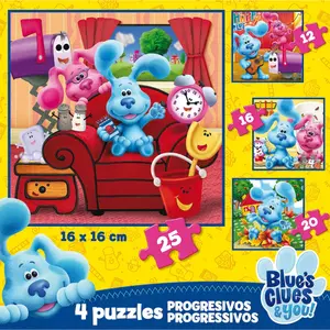 4 in 1 puzzle with 12 to 25 progressively sized pieces Educa Las Pistas de Blue image-1