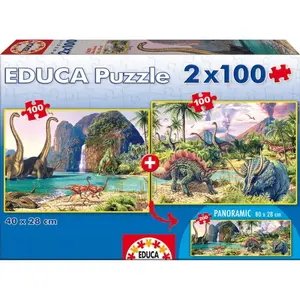 Puzzle 2 x 100 pieces Educa Dinoworld image-0