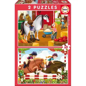 Puzzle 2 x 48 pièces Educa Cuidando caballos image-0