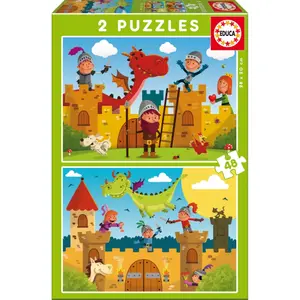 Puzzle 2 x 48 pièces Educa Dragones y caballeros image-0